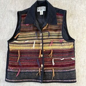 Keren Hart Tapestry Boho Vest Women M Southwestern Wood Button Festival Vintage